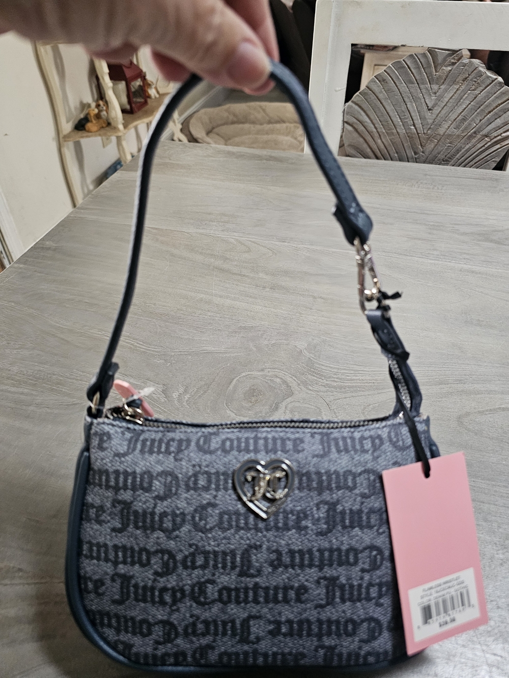 Juicy Couture Navy Logo Heart-Emblem Shoulder Bag
